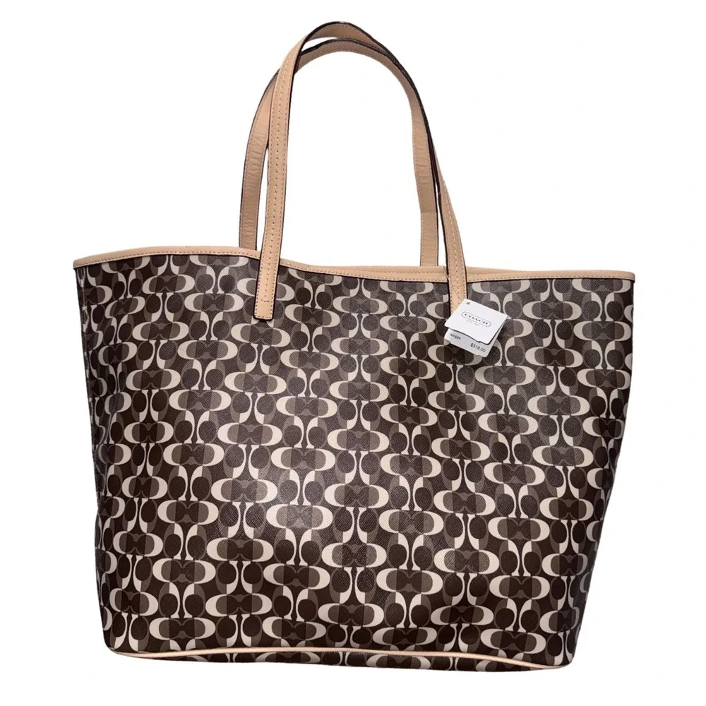 Coach 2013 Park Metro Splt Signature Tote Brown Tan Leather Trim F25673 NWT Read - Picture 3 of 16